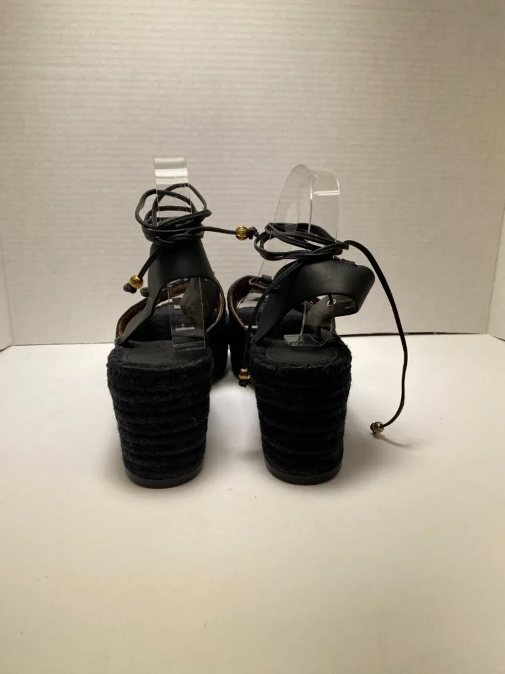 Tory Burch Women's Weave Strappy Lace up Black Espadrille Wedge Sz 11